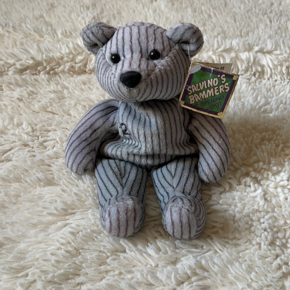 😊1999Derek Jeter Plush Bear Yankees Salvino's Bammers Opening Day 1999 VGC